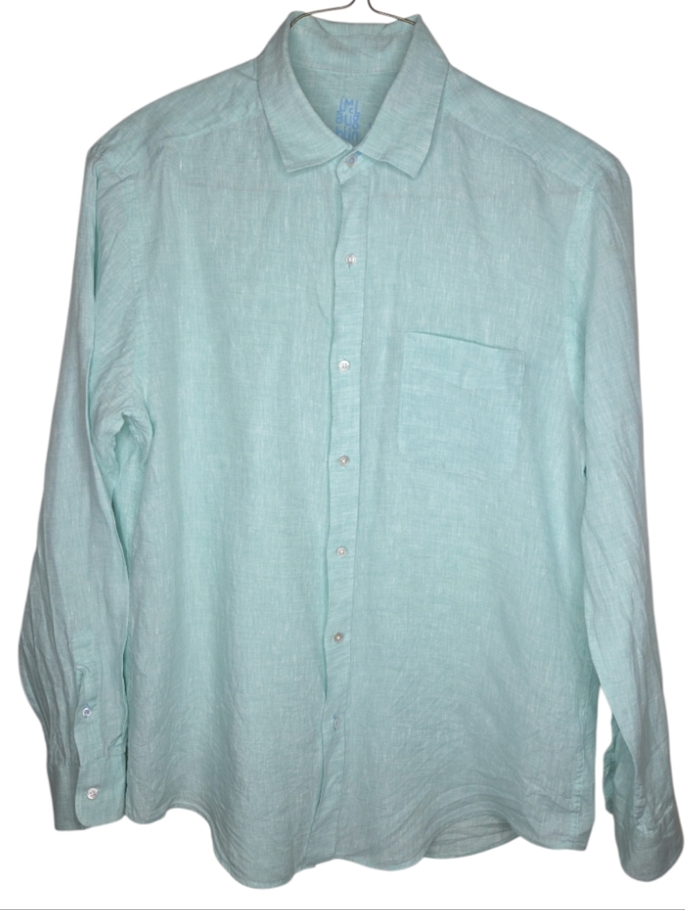 J McLaughlin Men's 100% Linen Resort Long Sleeve Shirt Light Aqua Size L